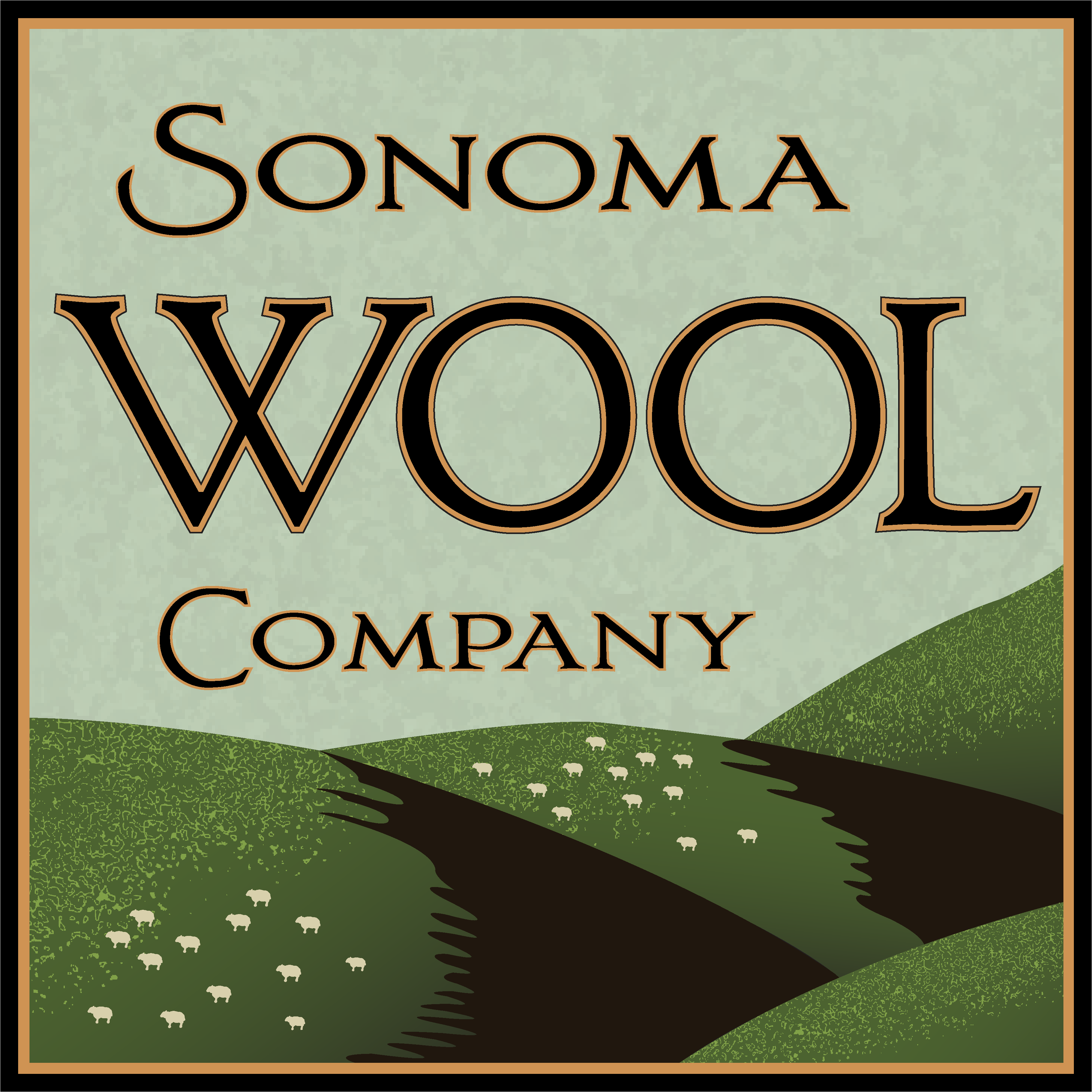 Green and white rustic logo featuring Sonoma Wool Company text against a pastoral hillside backdrop - premium sustainable wool products brand