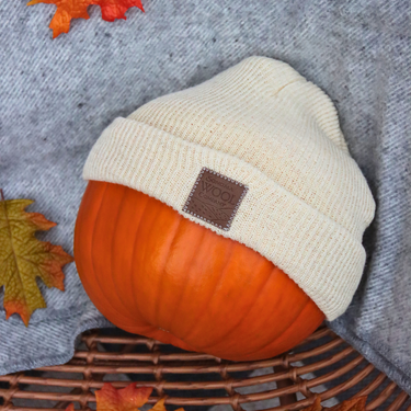 A pumpkin wearing a Sonoma Wool Company wool hat preparing for the chilly months ahead. 