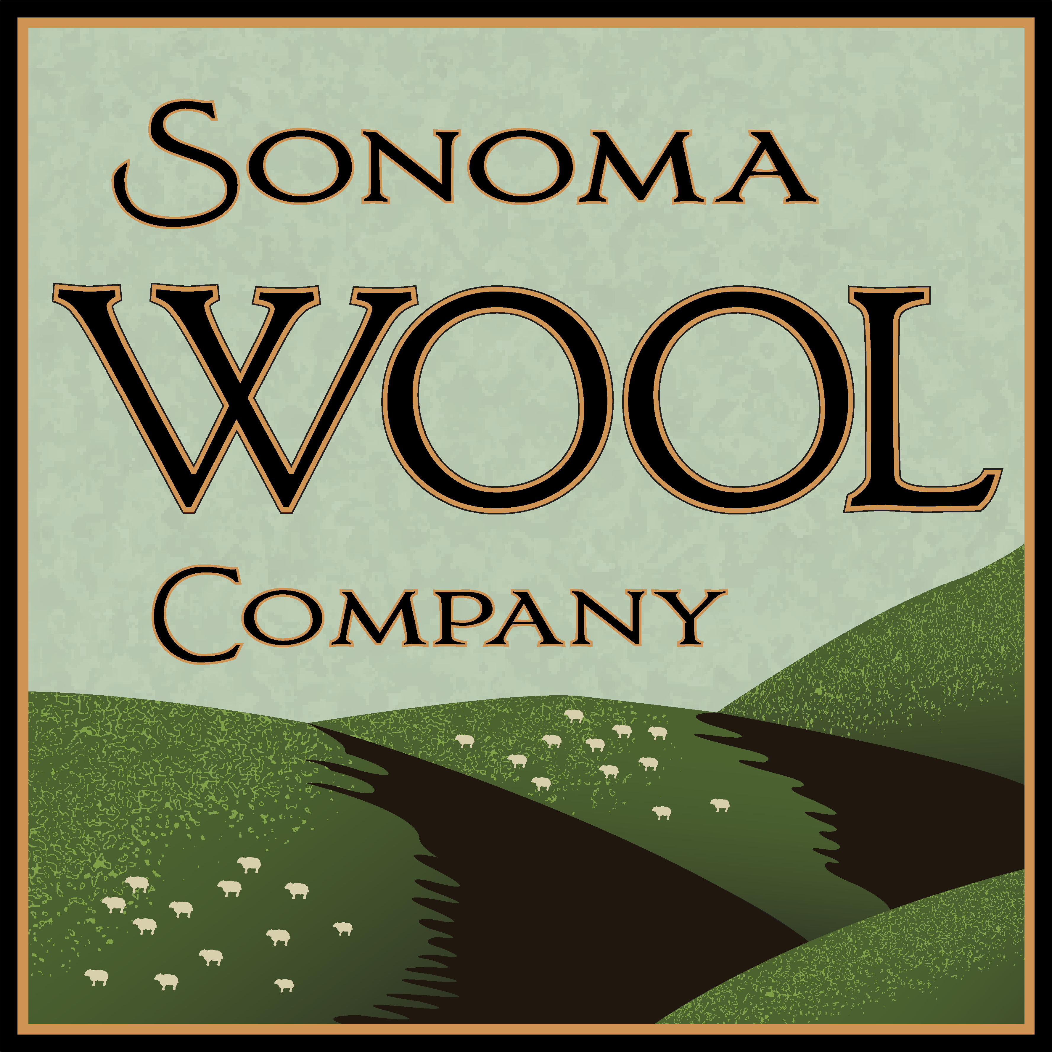 Sonoma Wool Company Logo - sheep grazing on rolling green hills with "Sonoma Wool Company" in text above.